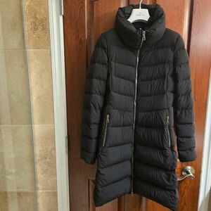 Moncler black knee length puffer coat